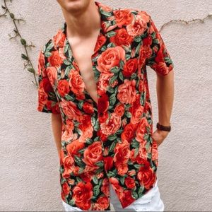 Forever 21 Men, Roses Short Sleeve Button-Up, M